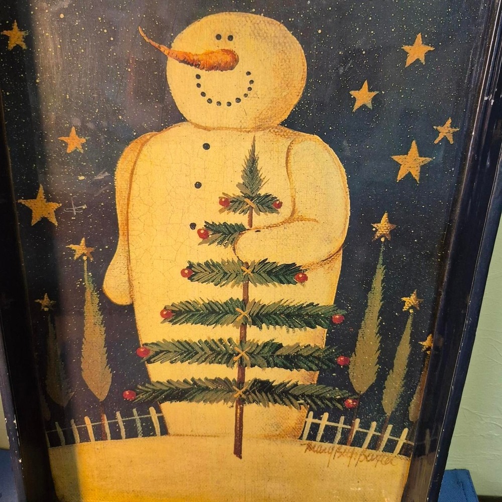 Department 56 Snowman Christmas tray Country snowman holding a Christmas tree - Picture 2 of 6